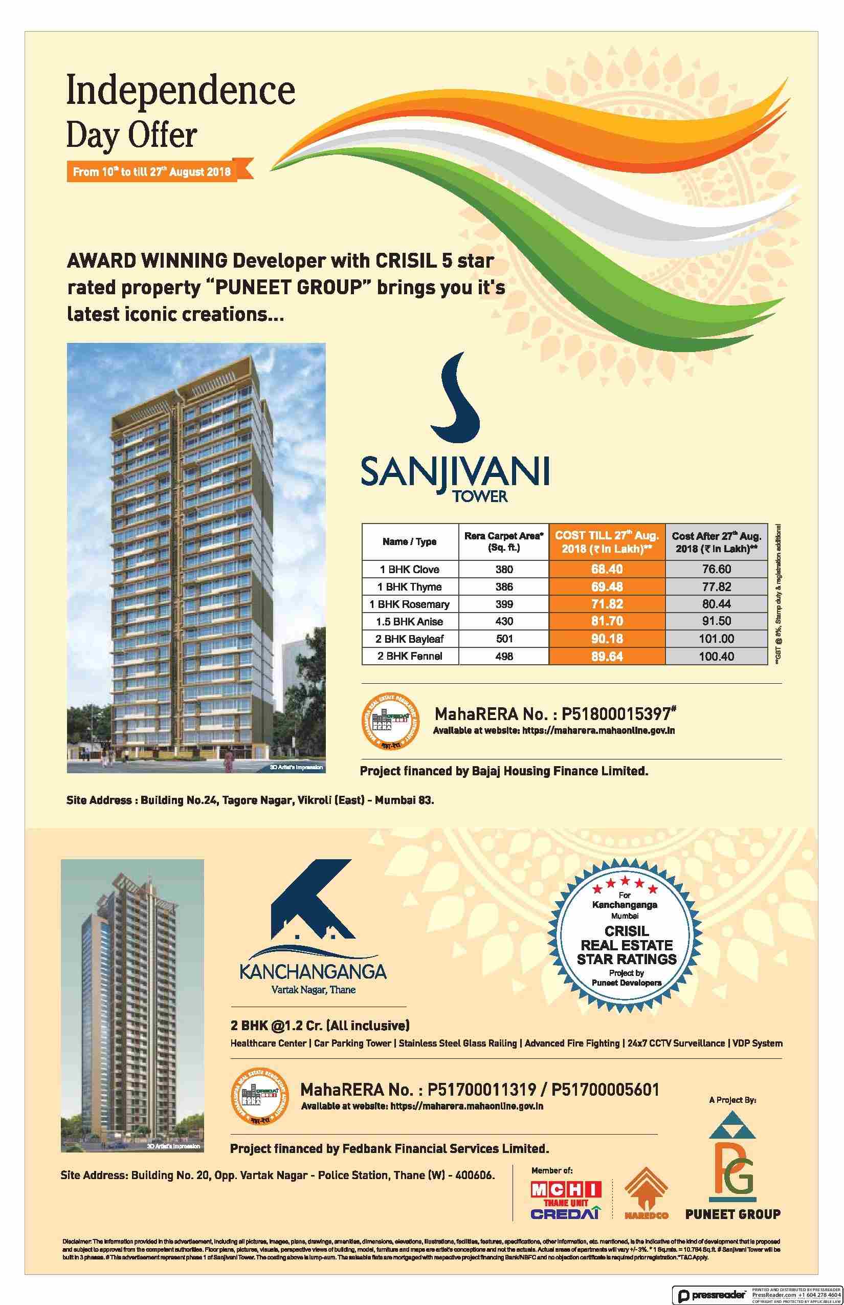 Avail the Independence Day offer at Projects by Puneet Group in Mumbai